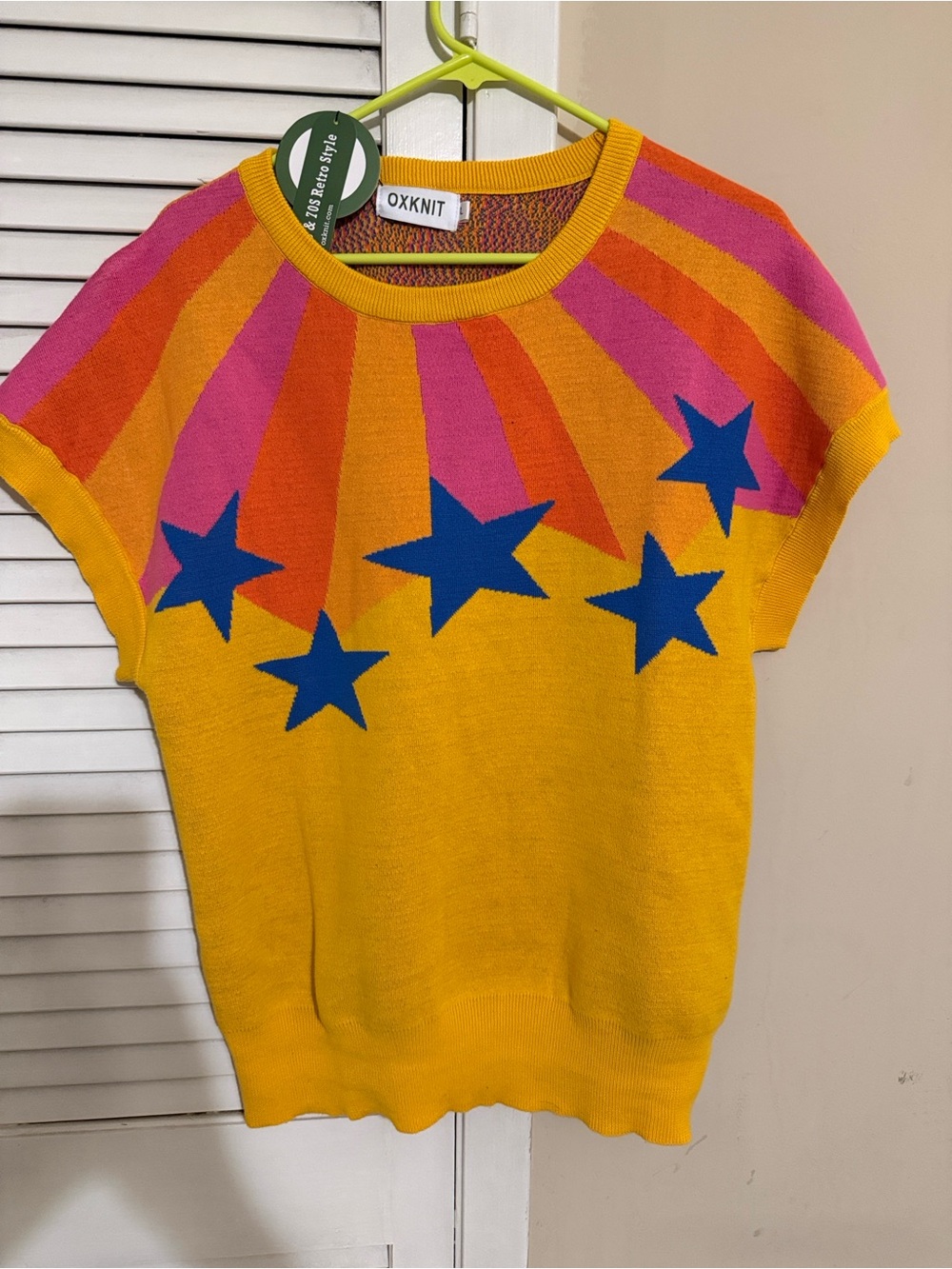 OXKNIT WOMEN'S YELLOW VINTAGE STAR ART JACQUARD KNIT T-SHIRT - Picture 6 of 7